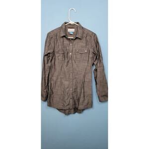 Women's Small Columbia Camp Henry Long Sleeve Cotton Shirt Gray Button Up